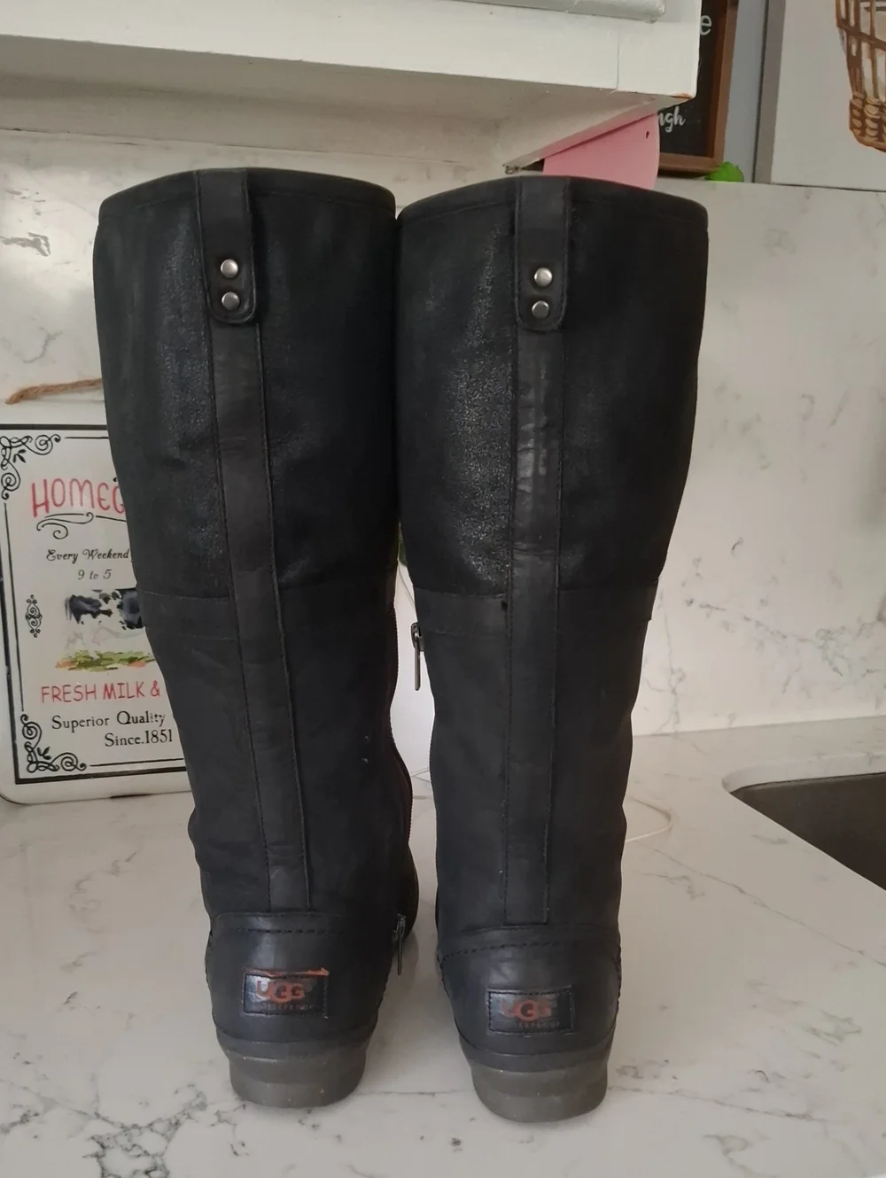 UGG Waterproof  Womens Black Lace-Up Mid-Calf Boots with Side Zippers